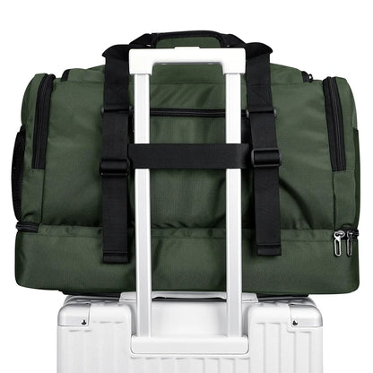 WITZMAN B720 men’s large nylon duffel bag with double-layer shoe compartment - green weekender bag