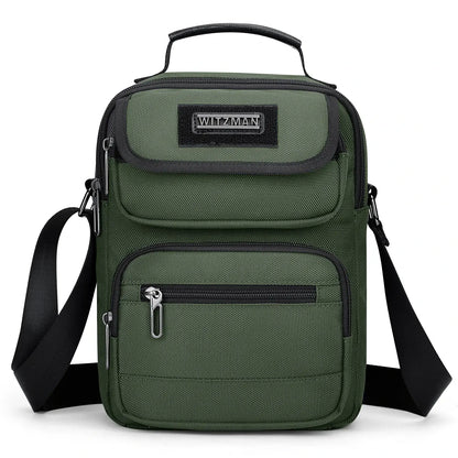 WITZMAN men’s green nylon crossbody sling bag with multiple compartments and iPad pocket B710