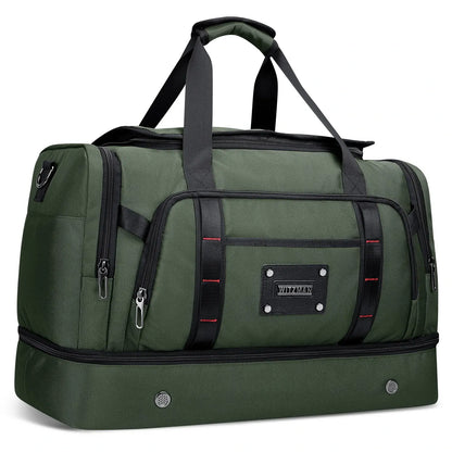 WITZMAN B720 men’s large nylon duffel bag with double-layer shoe compartment - green weekender bag