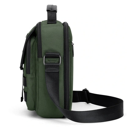 WITZMAN B708 men’s lightweight nylon crossbody bag with front MOLLE webbing - green messenger bag