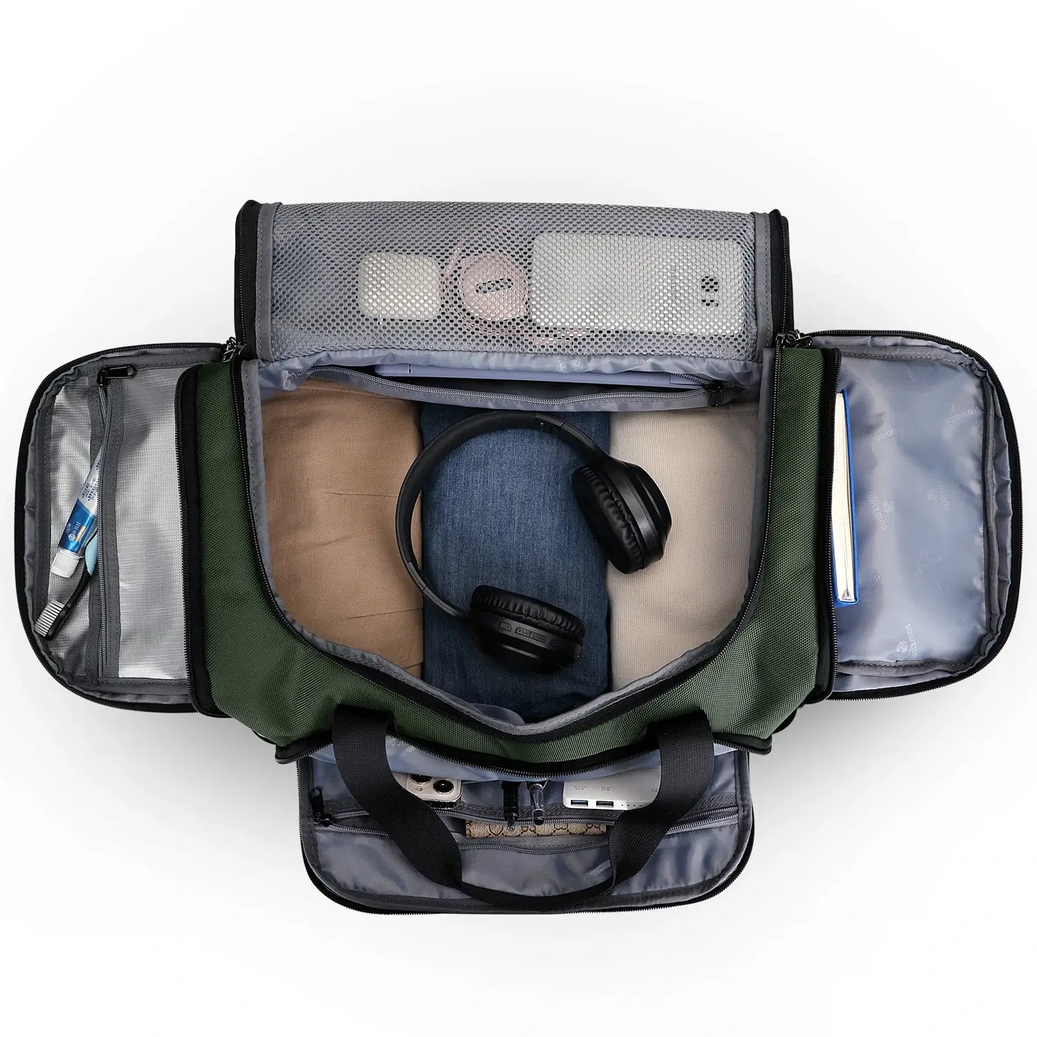 WITZMAN B720 men’s large nylon duffel bag with double-layer shoe compartment - green weekender bag