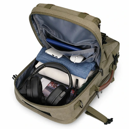 Convertible 40L travel backpack with USB port and 18+ compartments, fits 17 inch laptop, ideal for men and women a8013 best amry green large backpack