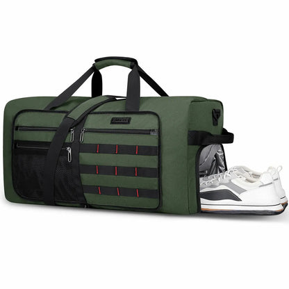 Foldable Duffel Bag for Travel 65L Lightweight Packable amry green nylon bag