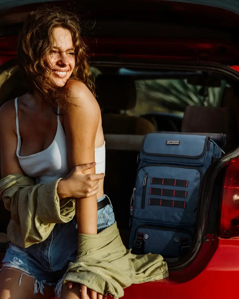 blue nylon backpack for travel