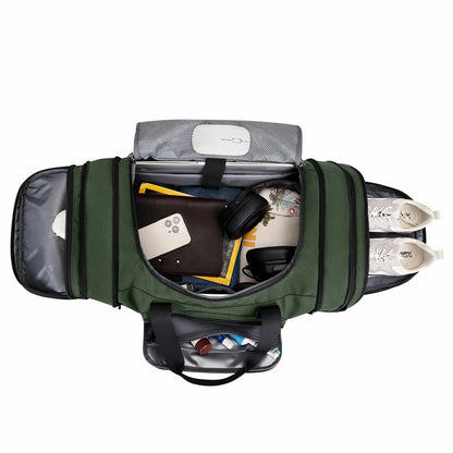 B695 WITZMAN Duffle Bag for Men Nylon Large Weekender Bag with Shoe Compartment #color_green