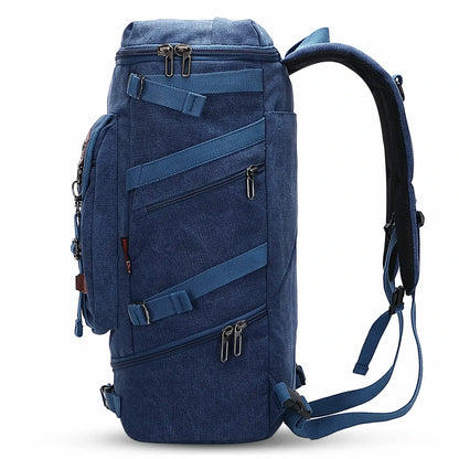 vintage Canvas Carry on Travel Backpack blue