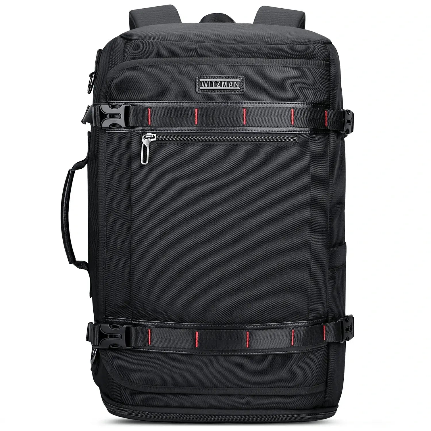 WITZMAN 35L black travel backpack for men with shoe compartment and USB port, TSA-friendly design