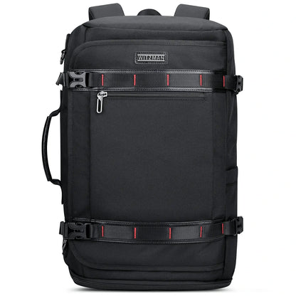 WITZMAN 35L black travel backpack for men with shoe compartment and USB port, TSA-friendly design