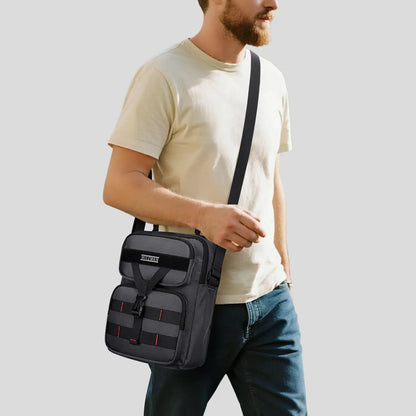 WITZMAN B707 nylon crossbody sling bag for men small travel shoulder messenger with anti-theft pocket and MOLLE webbing sliver grey