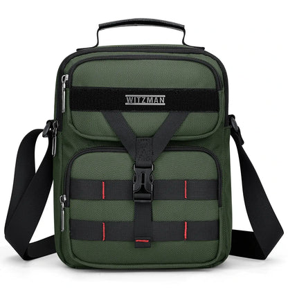 WITZMAN B707 nylon crossbody sling bag for men small travel shoulder messenger with anti-theft pocket and MOLLE webbing army green