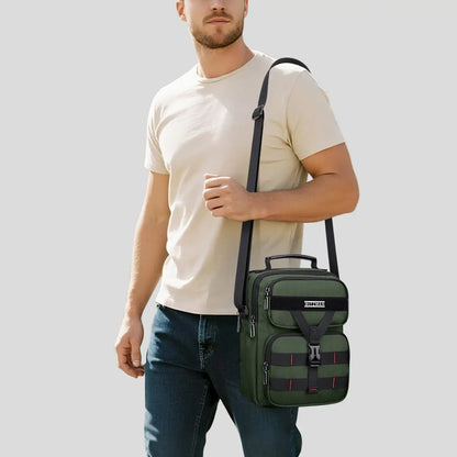 WITZMAN B707 nylon crossbody sling bag for men small travel shoulder messenger with anti-theft pocket and MOLLE webbing army green