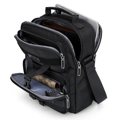 WITZMAN B707 nylon crossbody sling bag for men small travel shoulder messenger with anti-theft pocket and MOLLE webbing Black