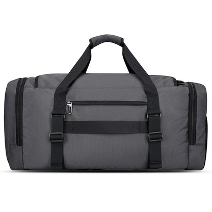 WITZMAN 54L silvery grey travel duffel bag for men with shoe compartment and wet-dry pocket back