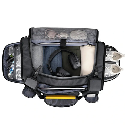 WITZMAN 54L silvery grey travel duffel bag for men with shoe compartment and wet-dry pocket main