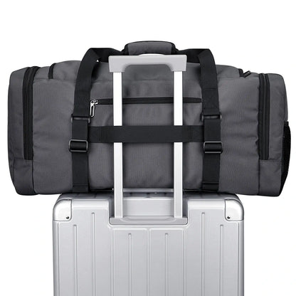 WITZMAN 54L silvery grey travel duffel bag for men with shoe compartment and wet-dry pocket luggage strap