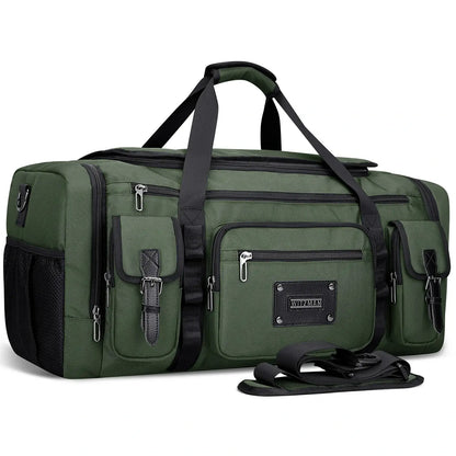 WITZMAN 54L army green travel duffel bag for men with shoe compartment and wet-dry pocket