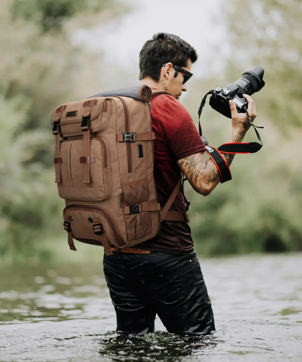 classic canvas travel backpack for men carry on vintage bag