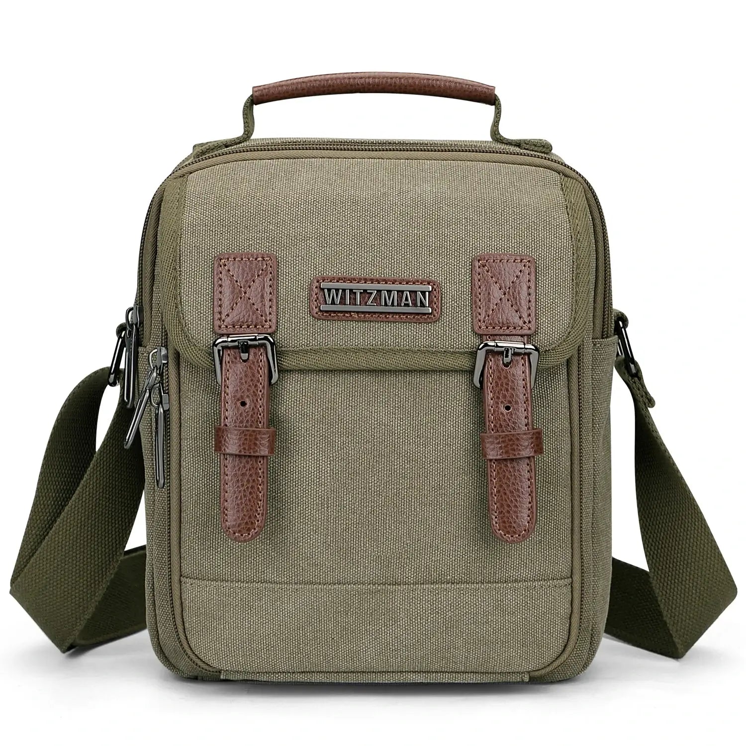 WITZMAN men’s canvas crossbody bag vintage sling messenger satchel for travel and everyday carry green bags