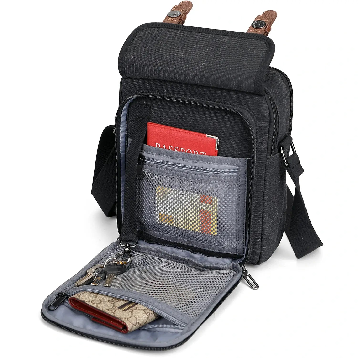 WITZMAN men’s canvas crossbody bag vintage sling messenger satchel for travel and everyday carry black bags