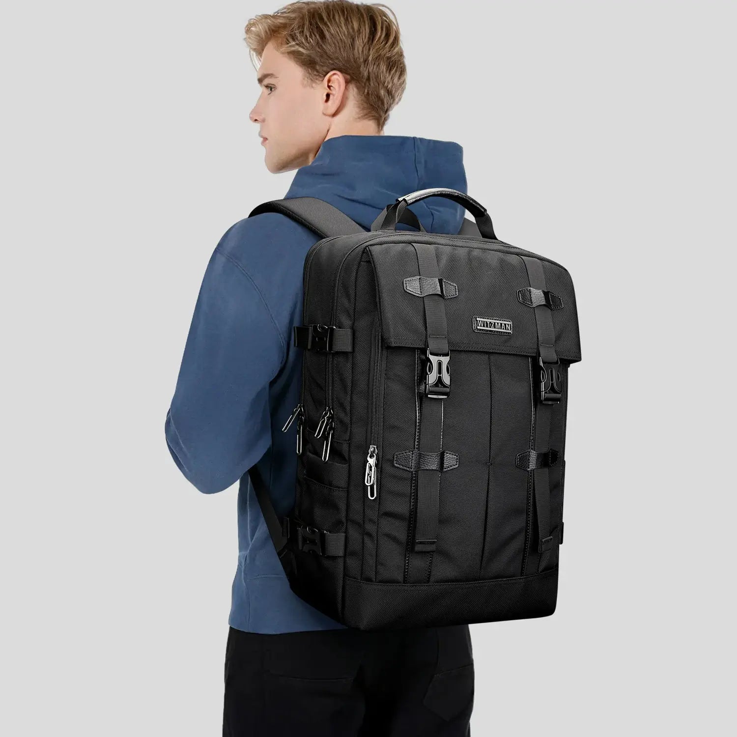 WITZMAN black nylon travel backpack for men
